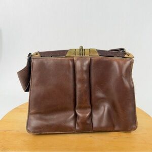 Vintage 1950s-60s Leather Frame Purse Structured “Doctor Bag” Style Handbag OOAK